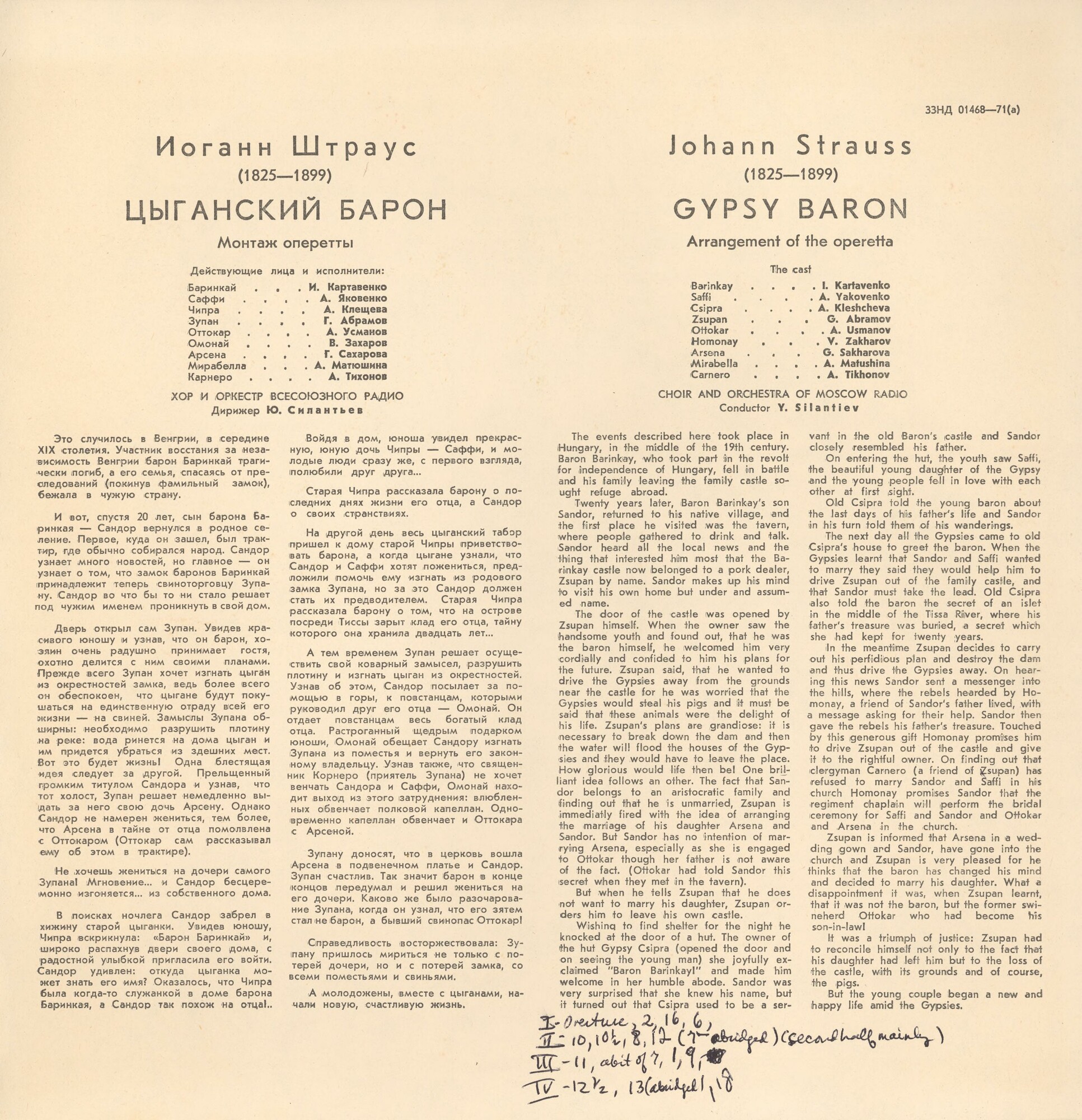 И. ШТРАУС (1825–1899) «Цыганский барон», монтаж оперетты