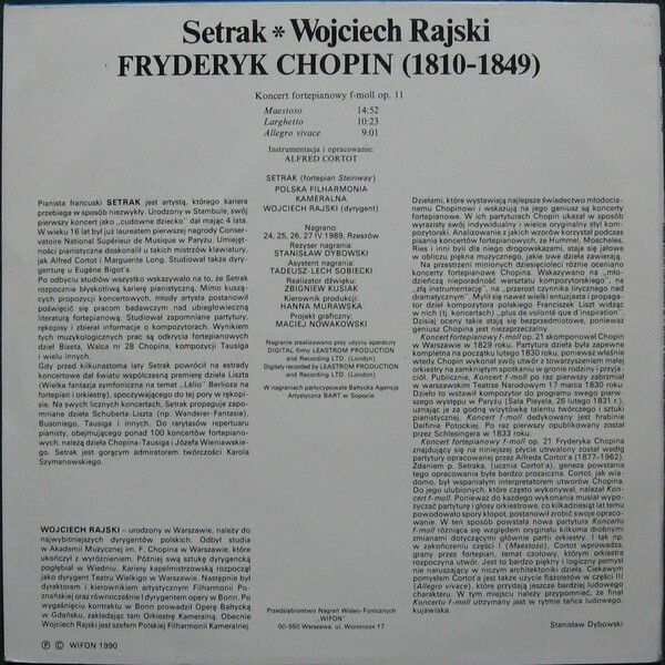 Setrak / Chopin - Koncert fortepianowy f-moll Op.21 [по заказу польской фирмы WIFON, LP 156]