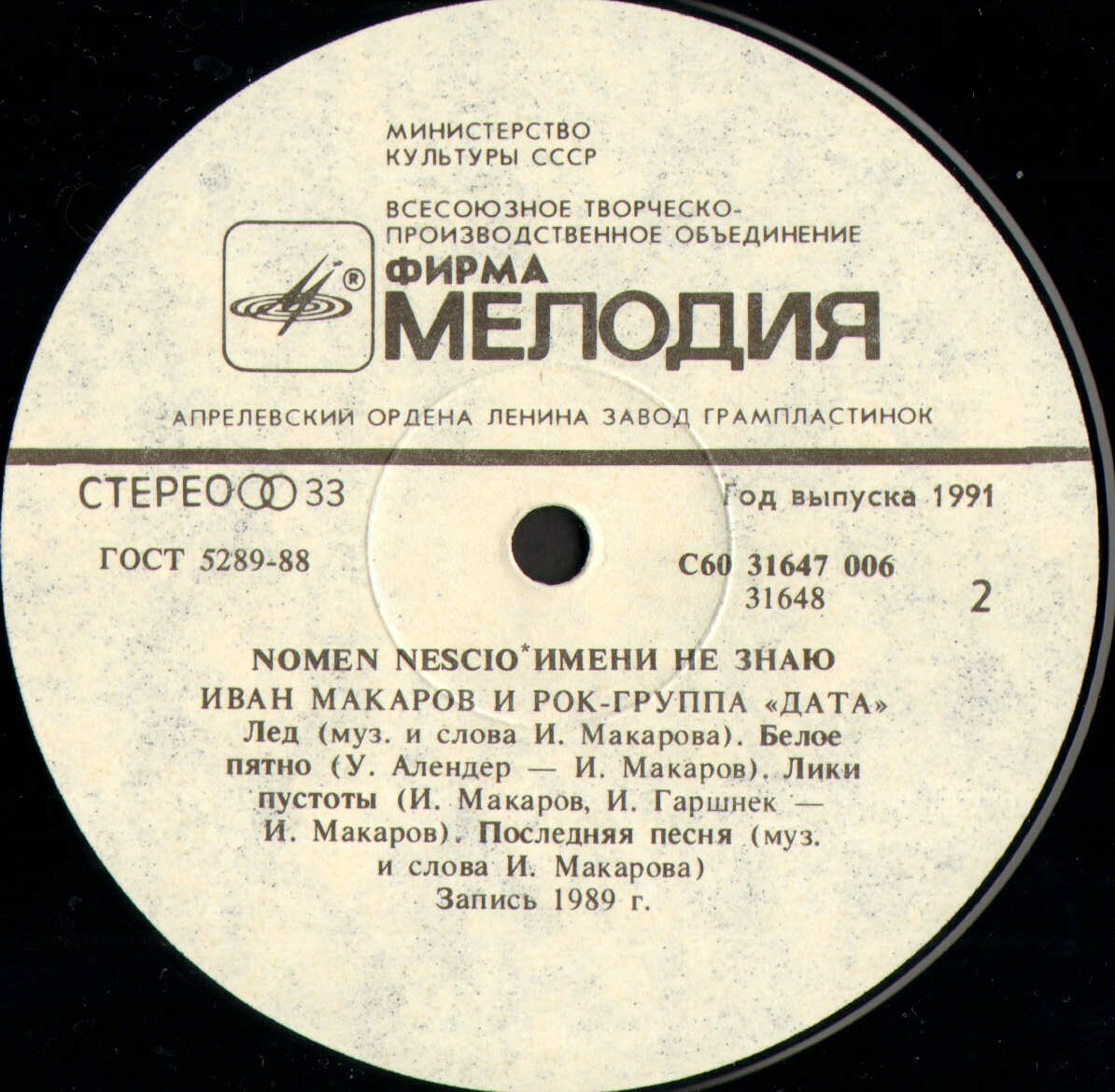 Иван МАКАРОВ и рок-группа «Дата». «Nomen nescio» («Имени не знаю»)