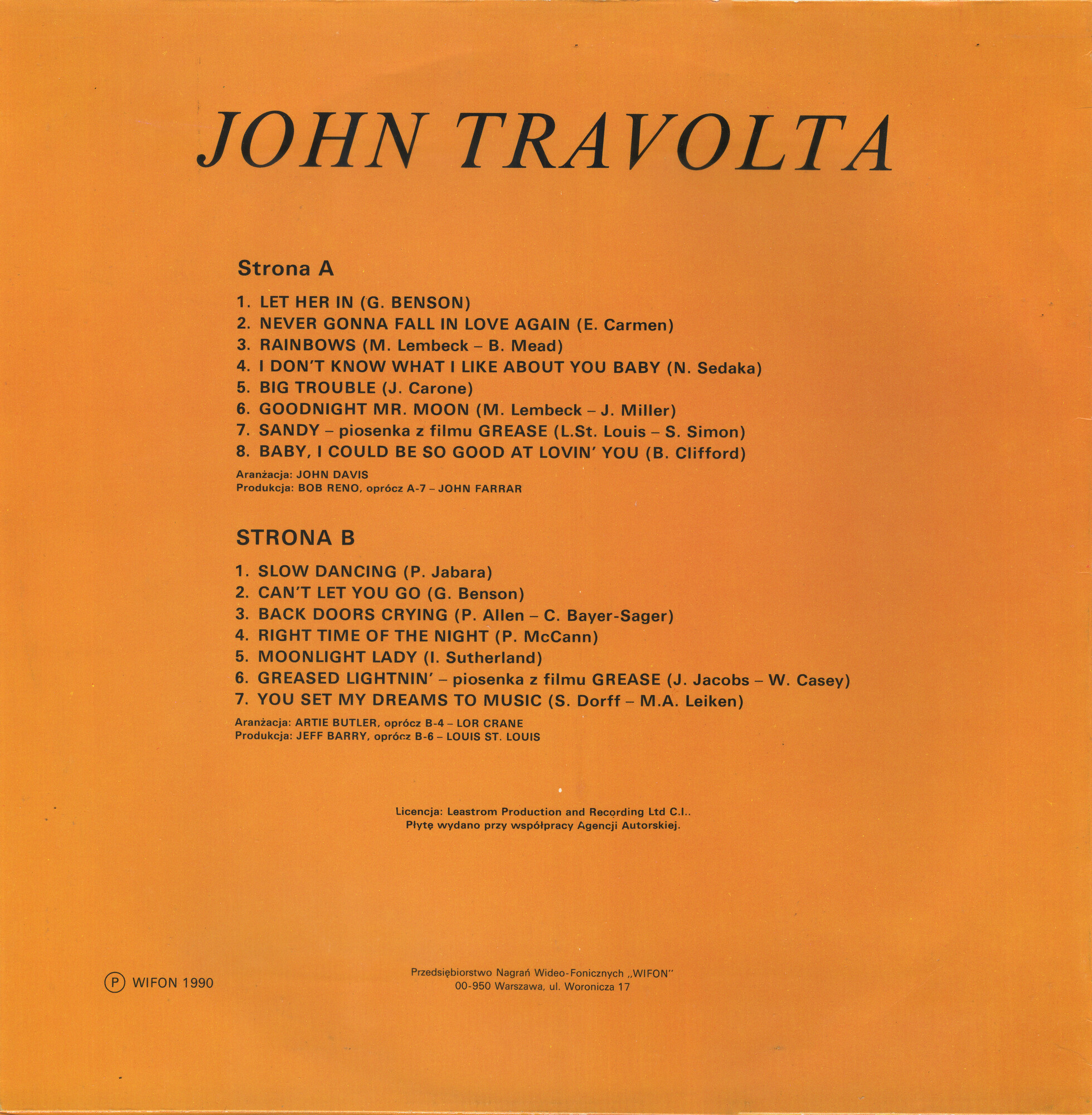 John Travolta - Złote przeboje [по заказу польской фирмы WIFON, LP 169]