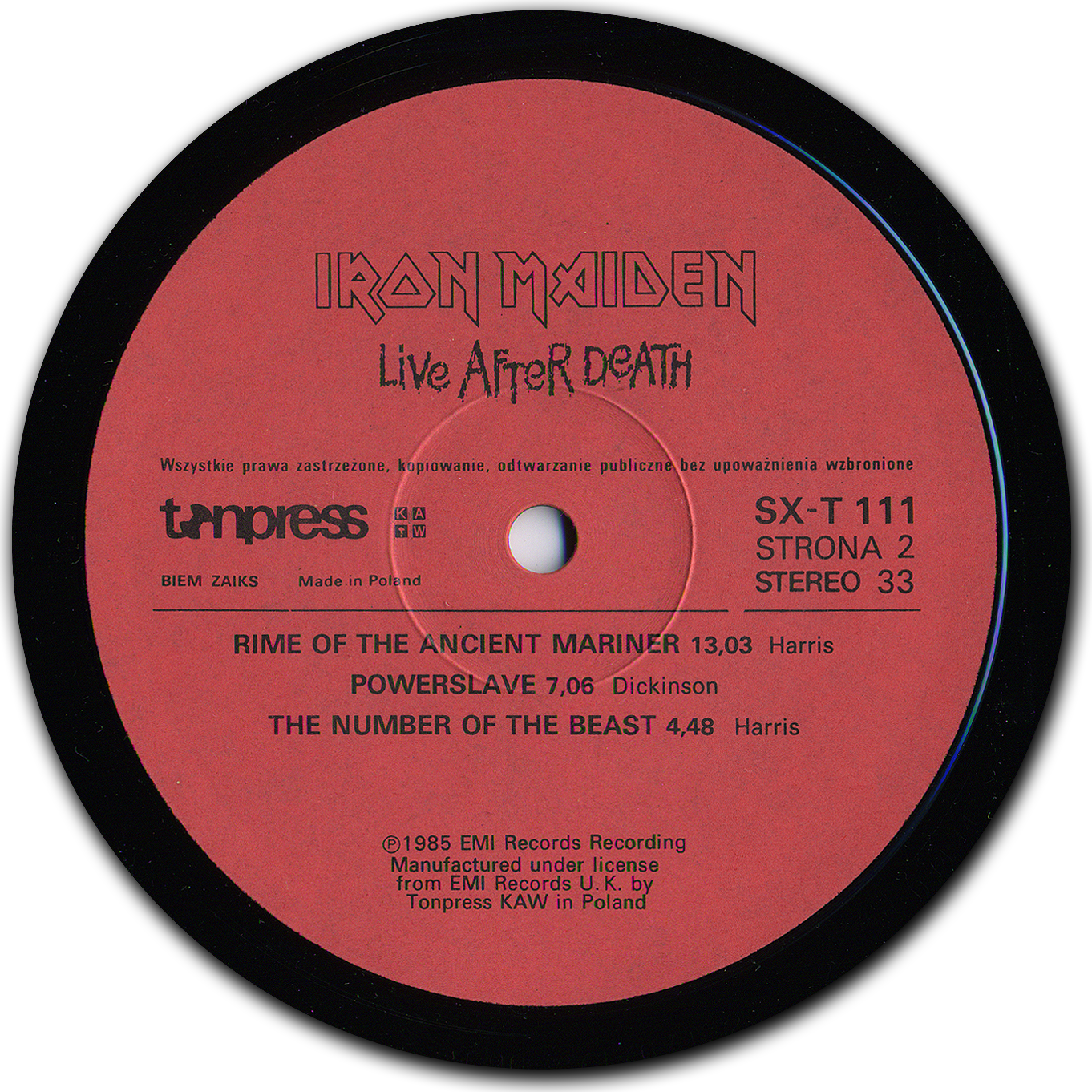 IRON MAIDEN. Live After Death [по заказу польской фирмы TONPRESS, SX-T 111, SX-T 112]