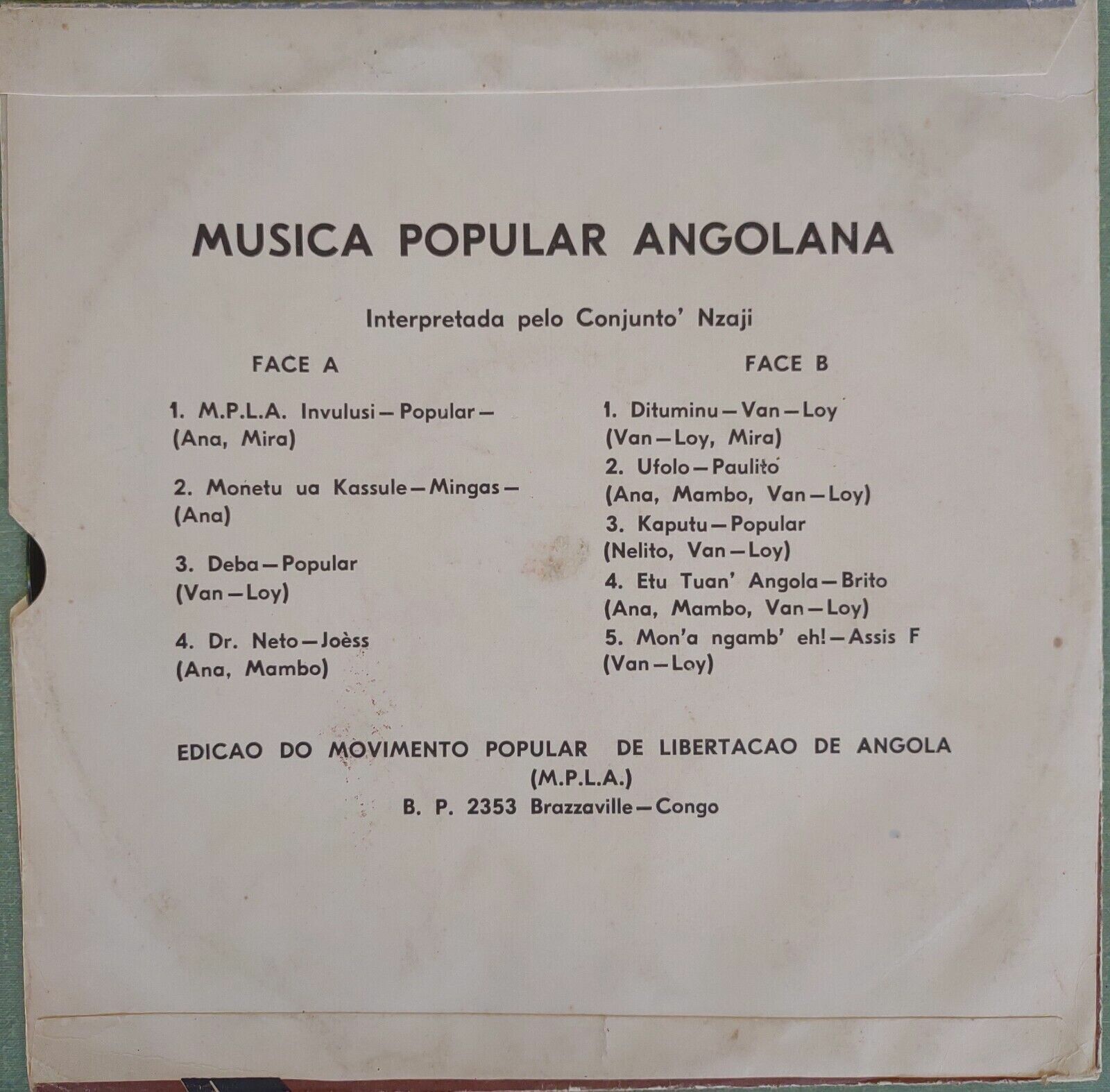 Conjunto 'Nzaji – Musica Popular Angolana
