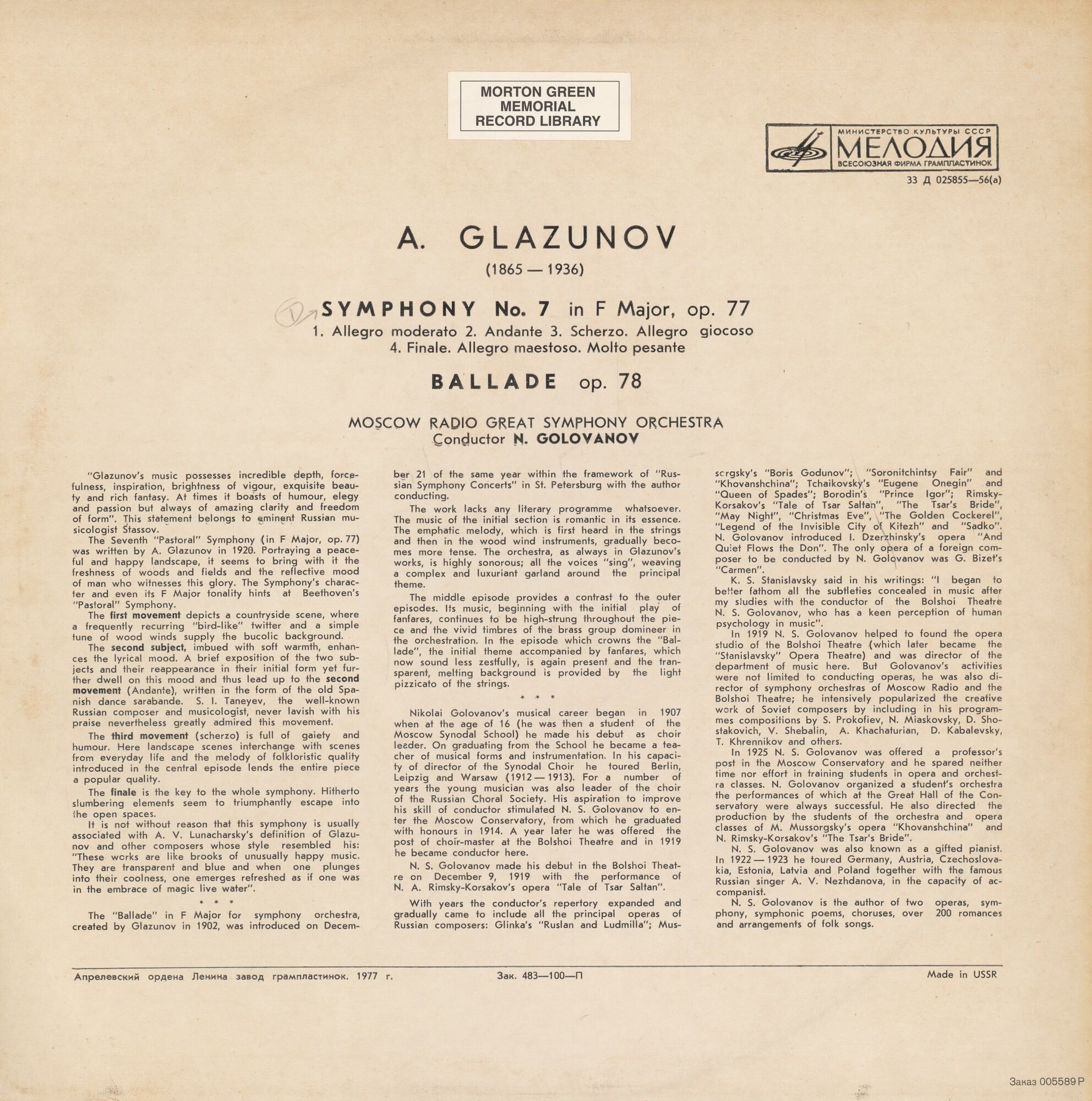А. Глазунов: Симфония № 7, Баллада