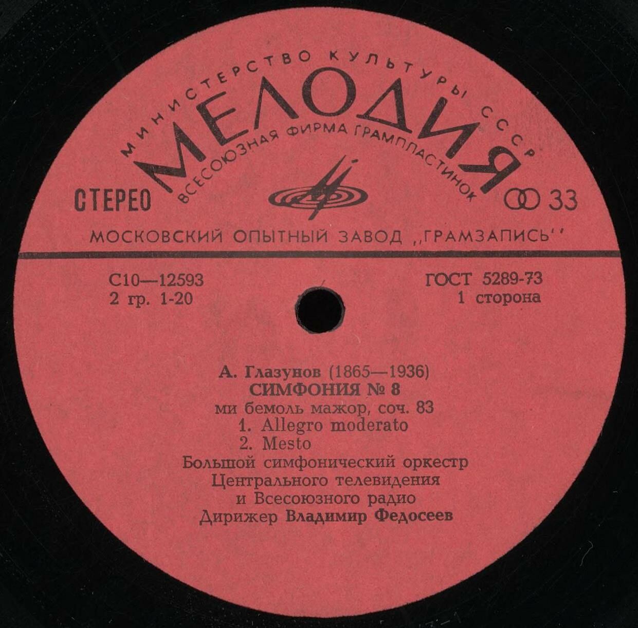 А. ГЛАЗУНОВ (1865—1936): Симфония № 8 ми бемоль мажор, соч. 83.