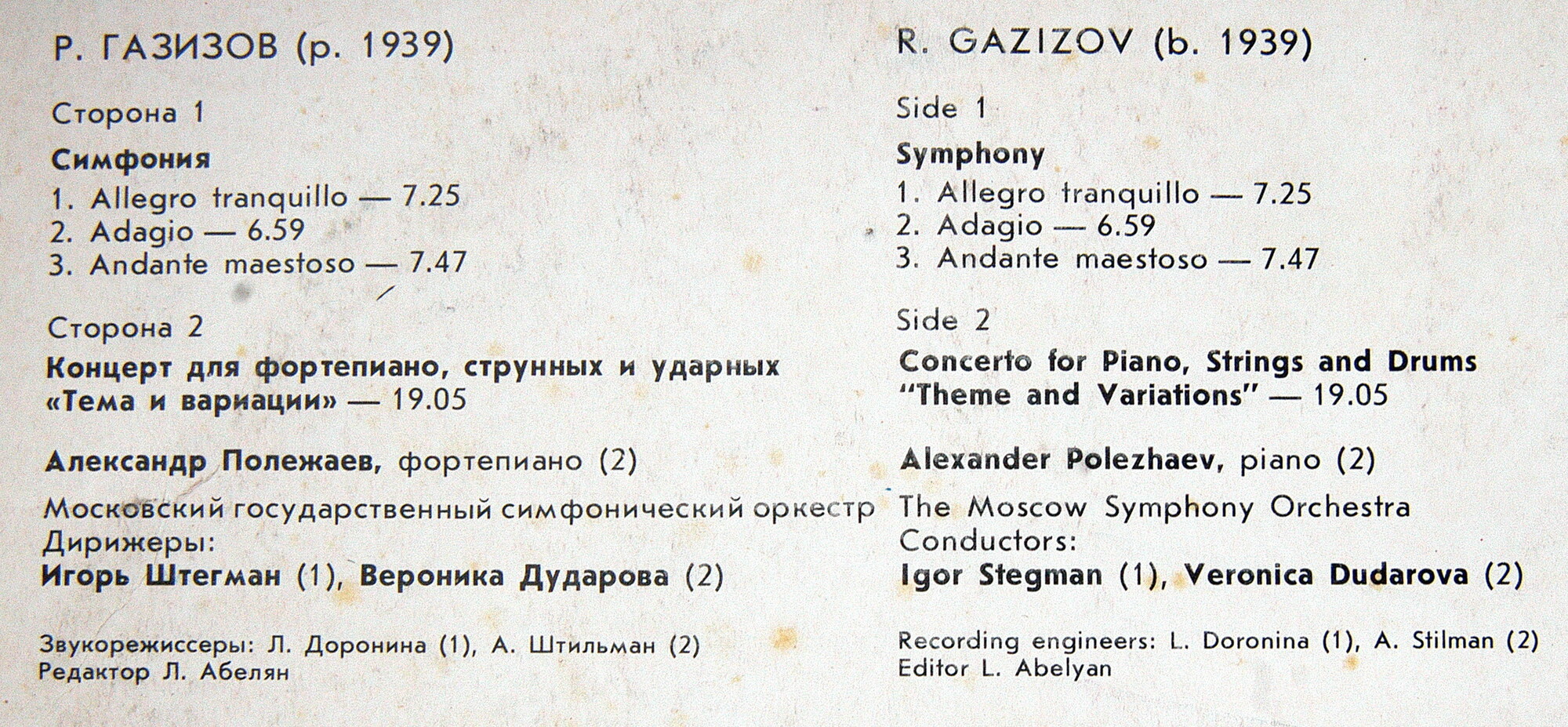 Р. ГА3ИЗОВ (1939). Симфония. Концерт для фортепиано с оркестром