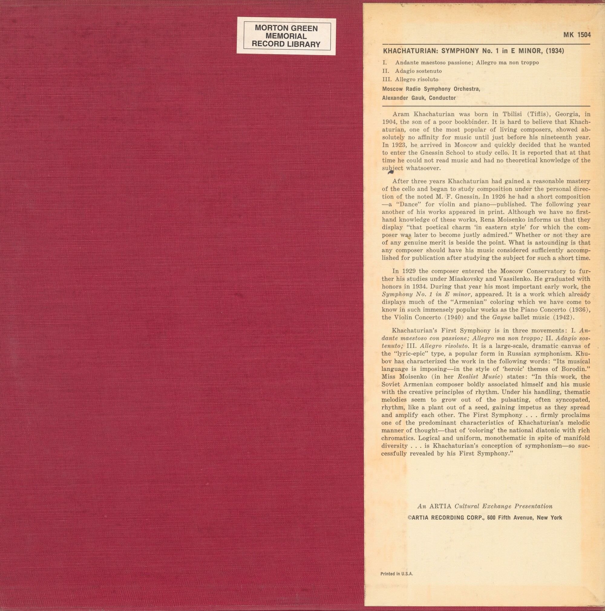 А. ХАЧАТУРЯН (1903). Симфония № 1 (А. Гаук)