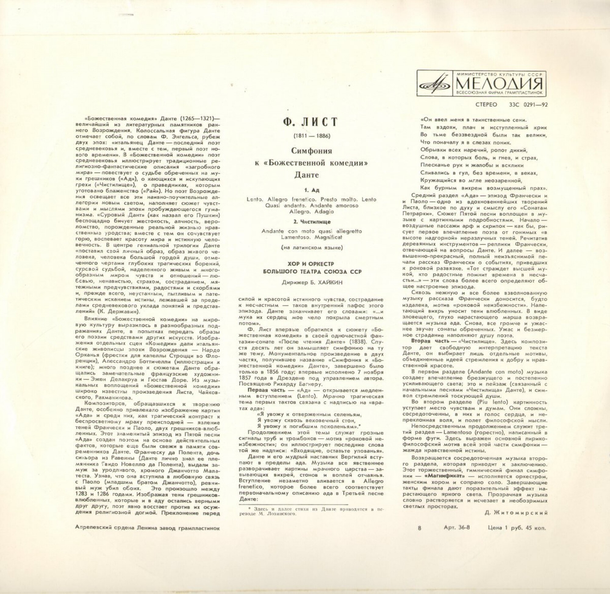 Ф. ЛИСТ (1811–1886). Симфония «Данте» (Б. Хайкин)