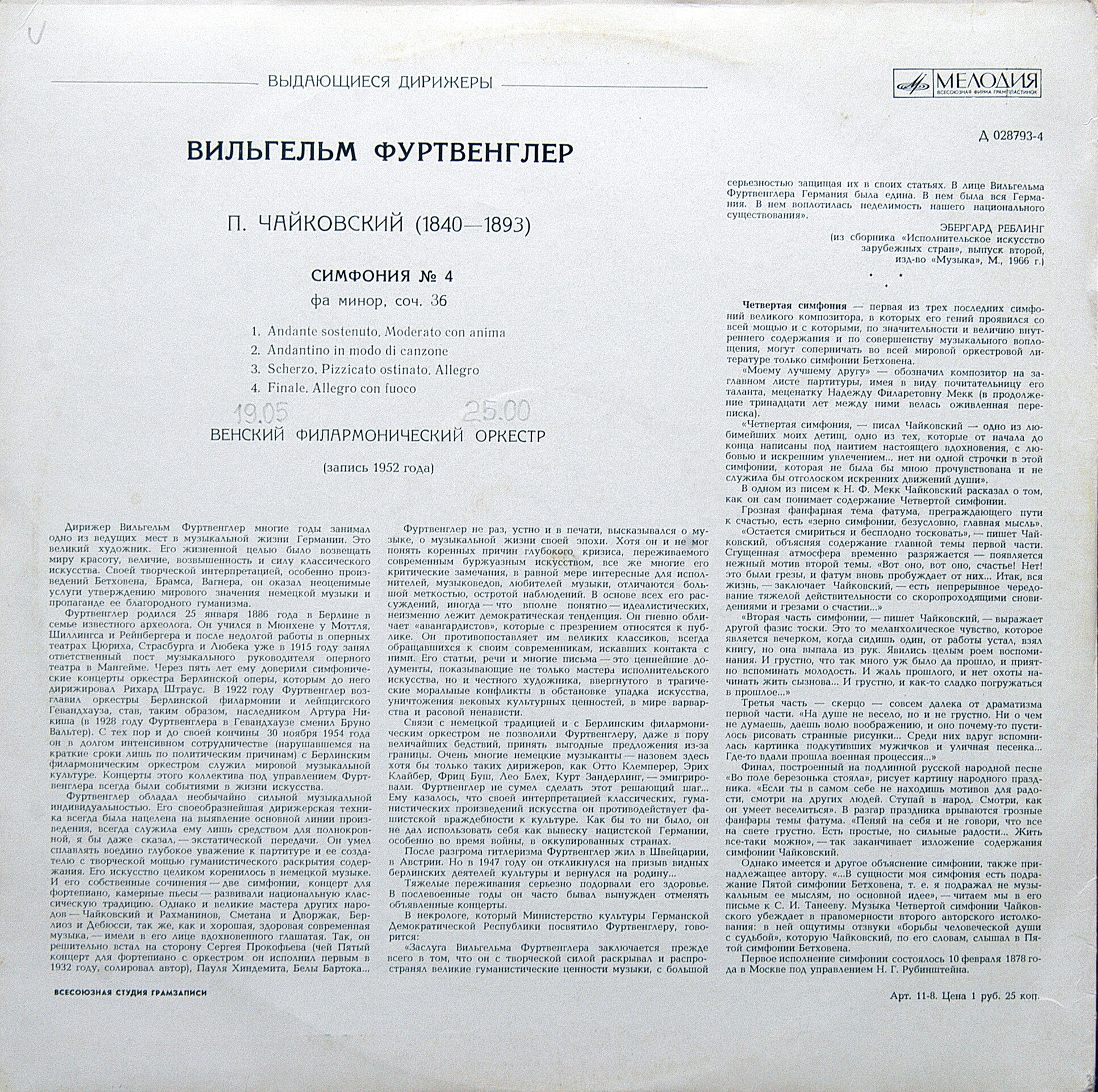 П. ЧАЙКОВСКИЙ (1840–1893): Симфония № 4 фа минор, соч. 36 (В. Фуртвенглер) [Выдающиеся дирижёры]