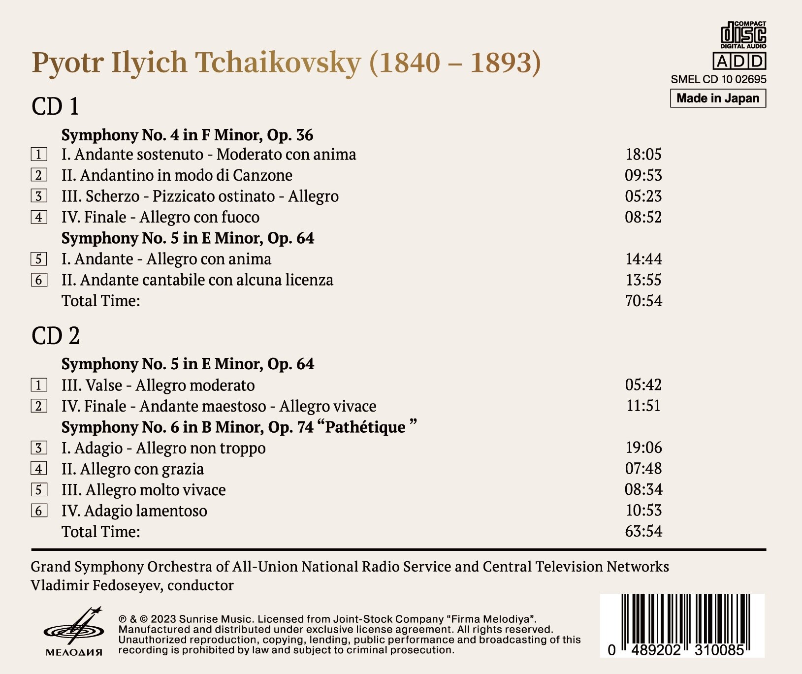 Tchaikovsky. Symphonies №№ 4-6