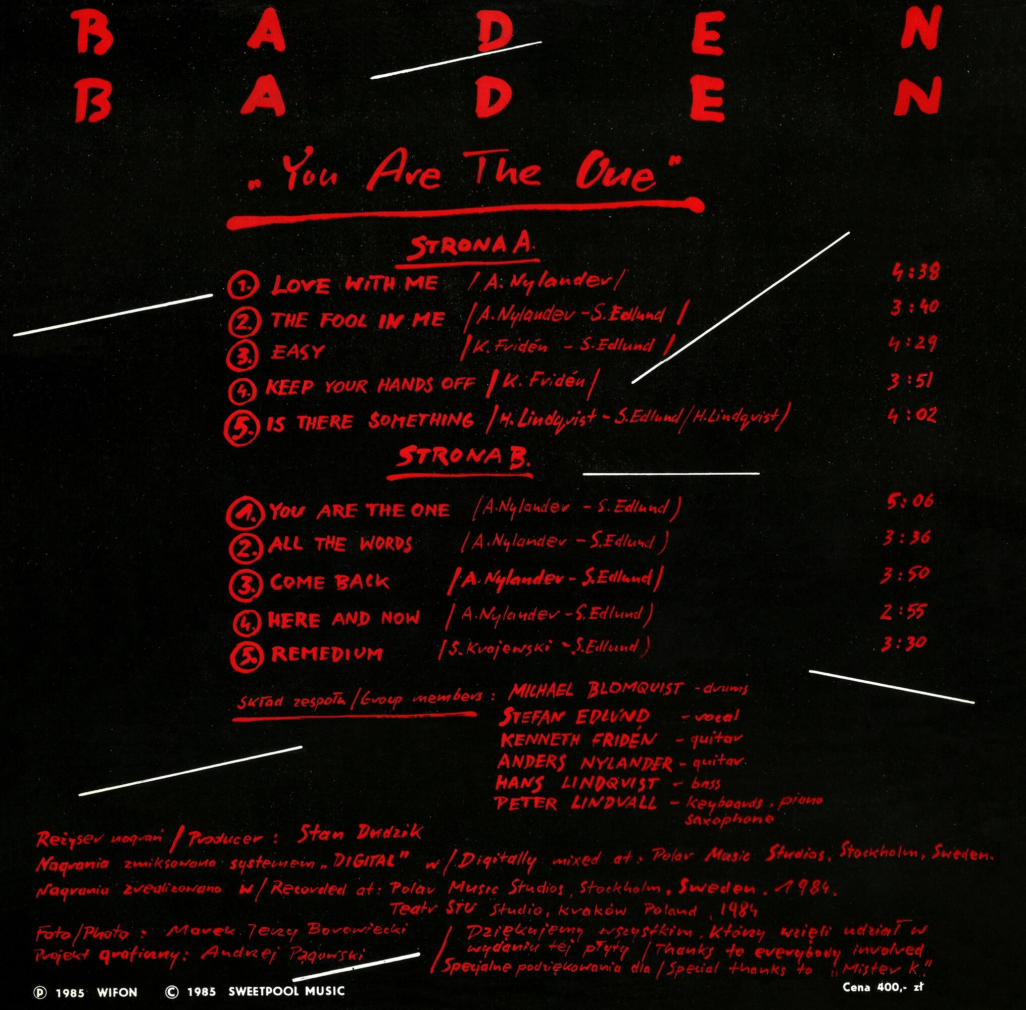 Baden Baden ‎– You Are The One [по заказу польской фирмы WIFON, LP 077]