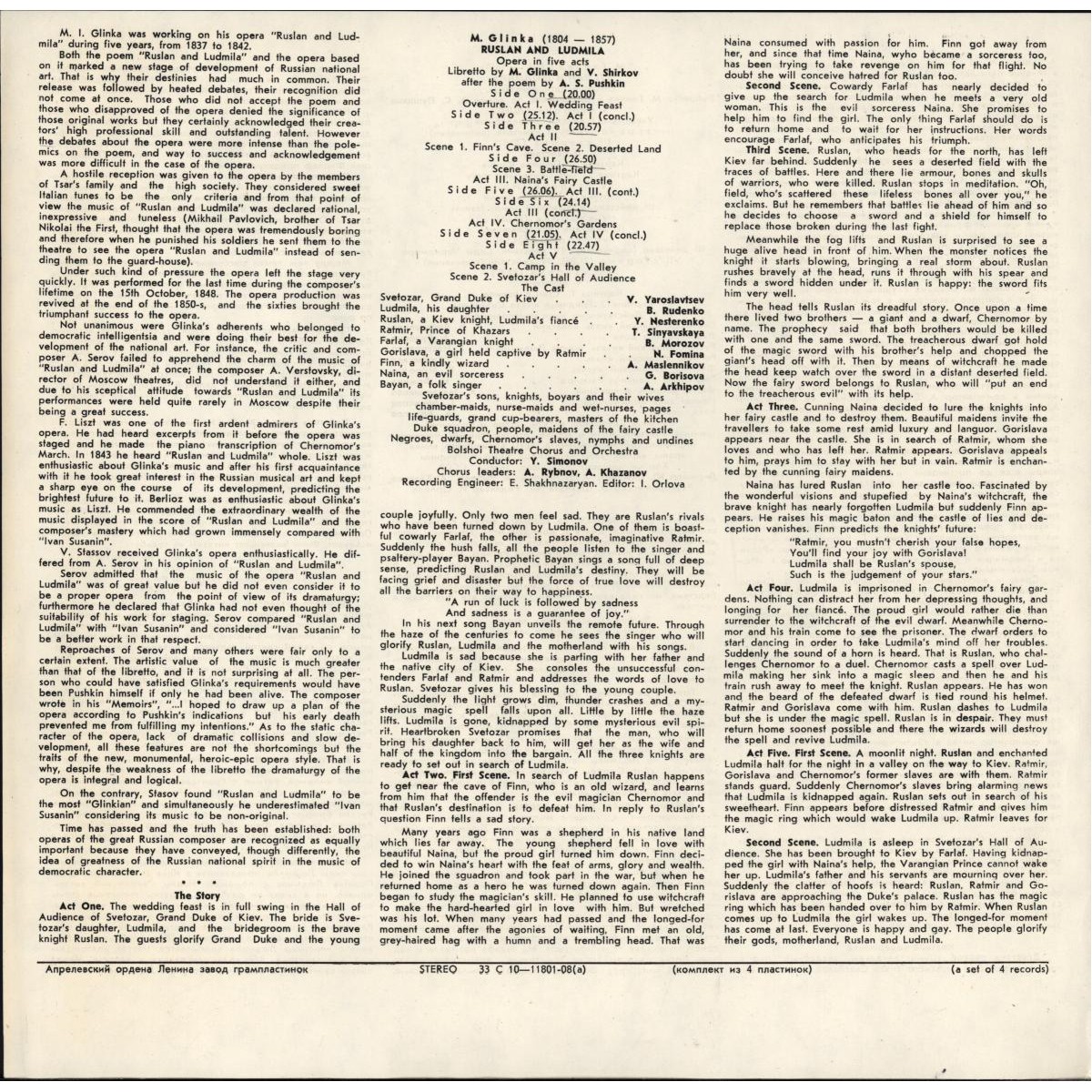 М. ГЛИНКА (1804—1857): «Руслан и Людмила», опера в пяти действиях