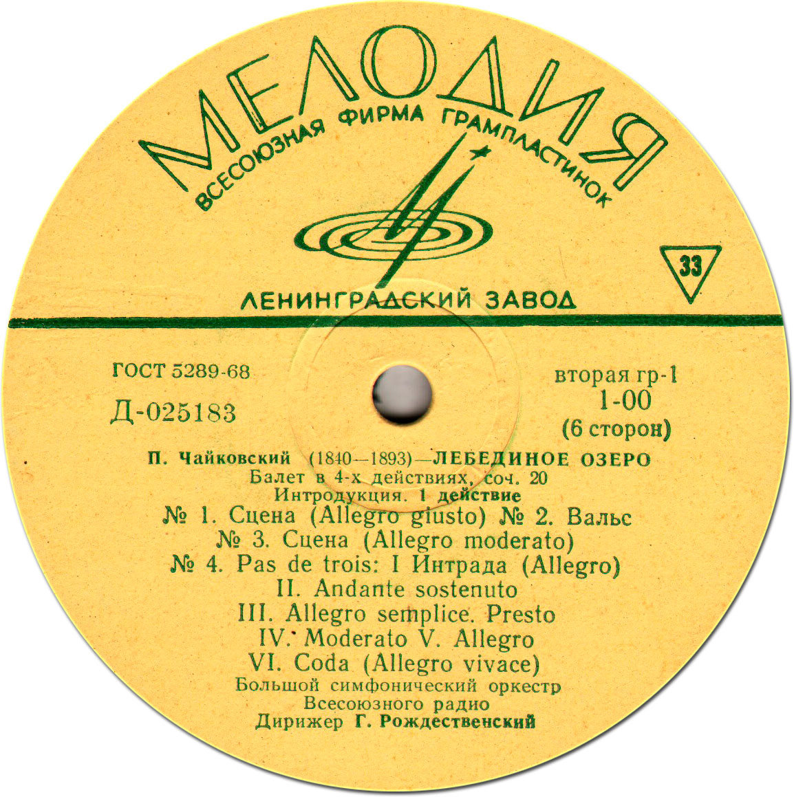 П. ЧАЙКОВСКИЙ (1840–1893) «Лебединое озеро», балет в 4 д., соч. 20 (БСО ВР, Г. Рождественский)