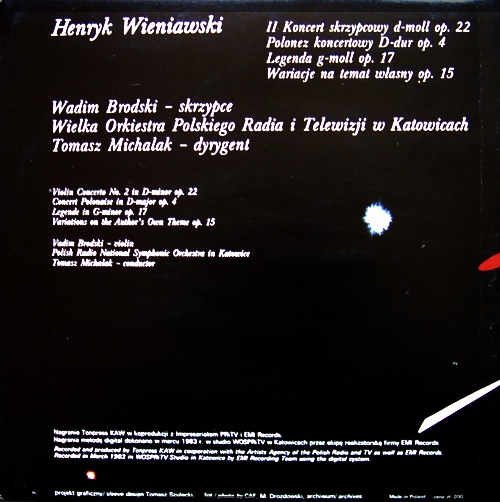 Henryk Wieniawski - II Koncert Skrzypcowy D-moll Op. 22 / Polonez Koncertowy D-dur Op. 4 [по заказу польской фирмы TONPRESS SX-T 33]