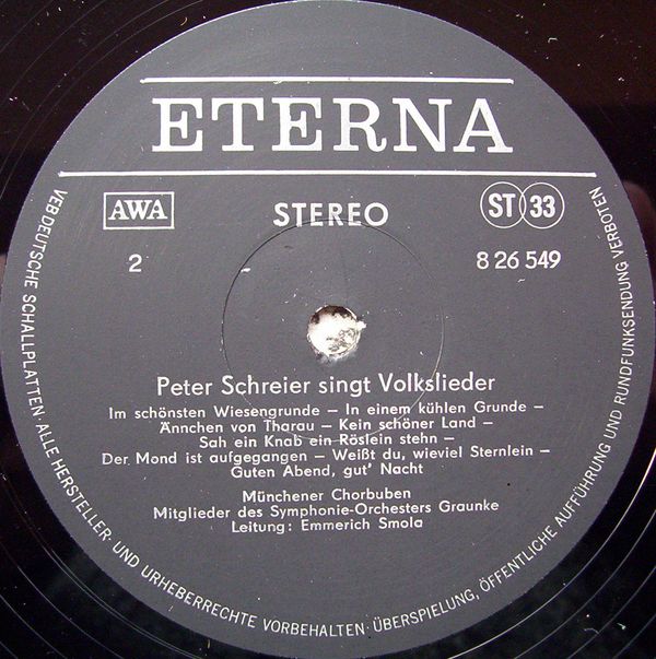 Peter Schreier singt Volkslieder [по заказу немецкой фирмы ETERNA, 8 35 060]