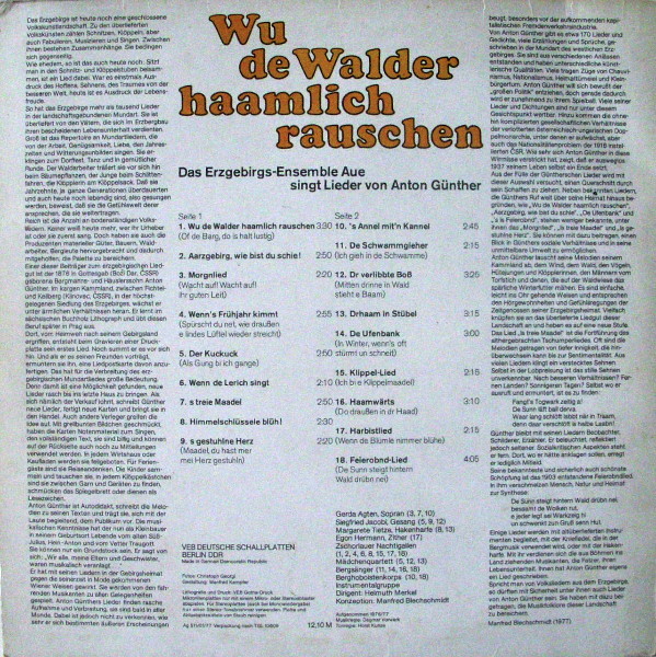 Das Erzgebirgs-Ensemble Aue singt Lieder von Anton Günther ‎– Wu De Walder Haamlich Rauschen [по заказу немецкой фирмы ETERNA, 8 35 065]