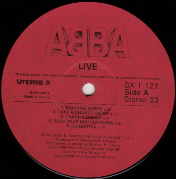 ABBA ‎– Live [по заказу польской фирмы TONPRESS, SX-T121]