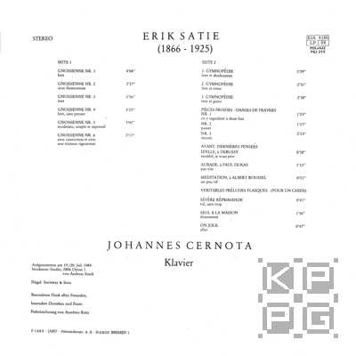 Erik SATIE: Muzyka fortepianowa (Johannes Cernota, klavier) [по заказу польской фирмы POLJAZZ, PSJ273]