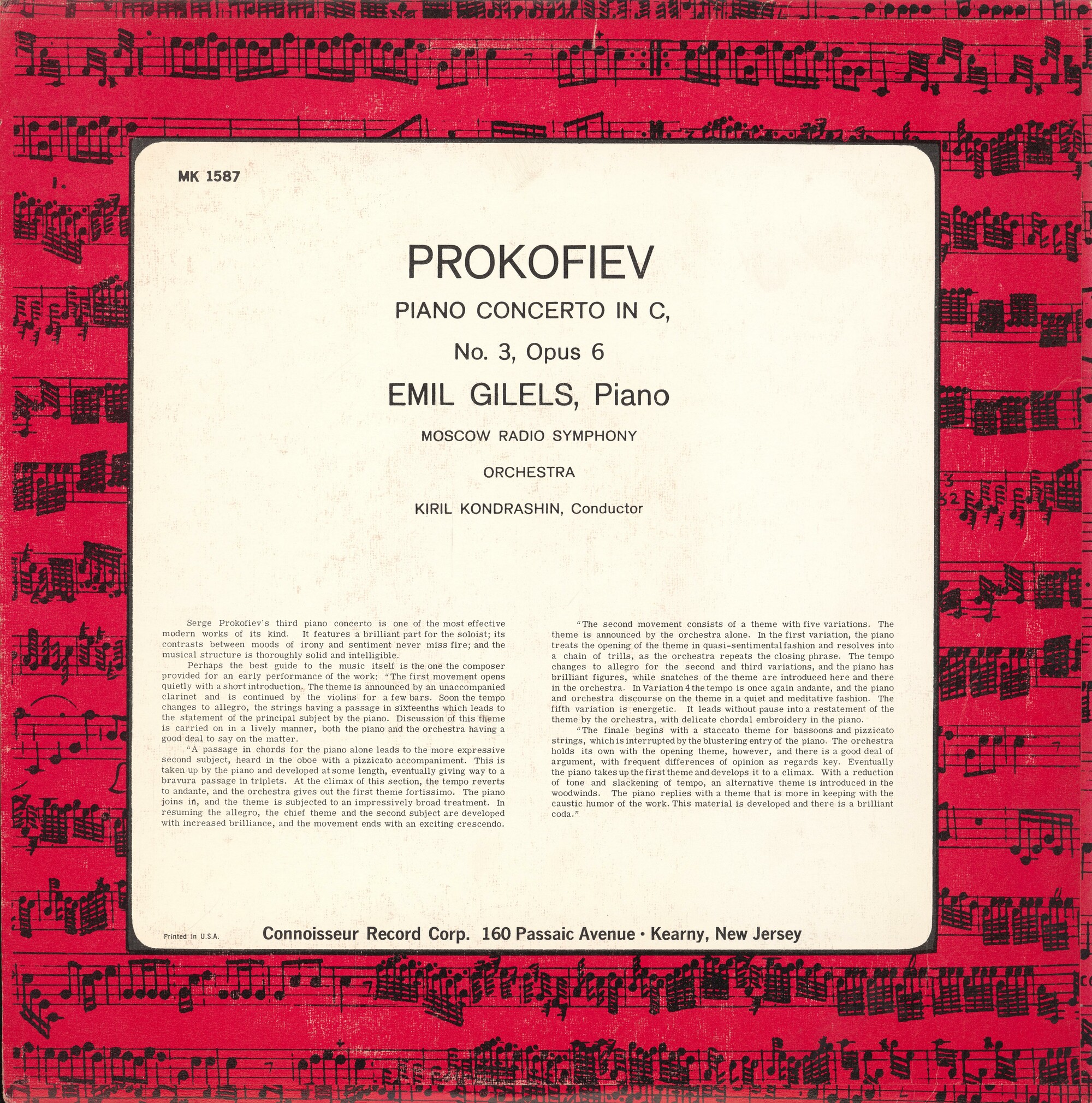 С. ПРОКОФЬЕВ (1891–1953): Соната №2 для ф-но / Концерт №3 для ф-но с оркестром (Э. Гилельс, К. Кондрашин)