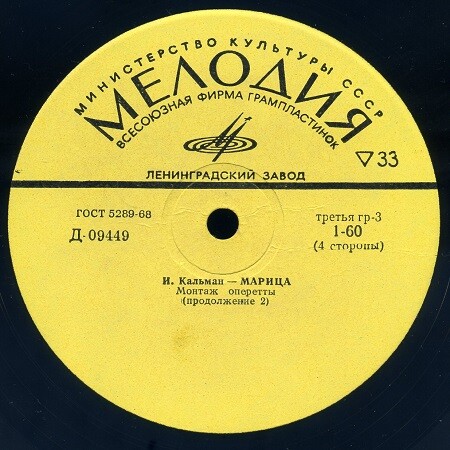 КАЛЬМАН Имре (1882—1953) - «Марица», монтаж оперетты