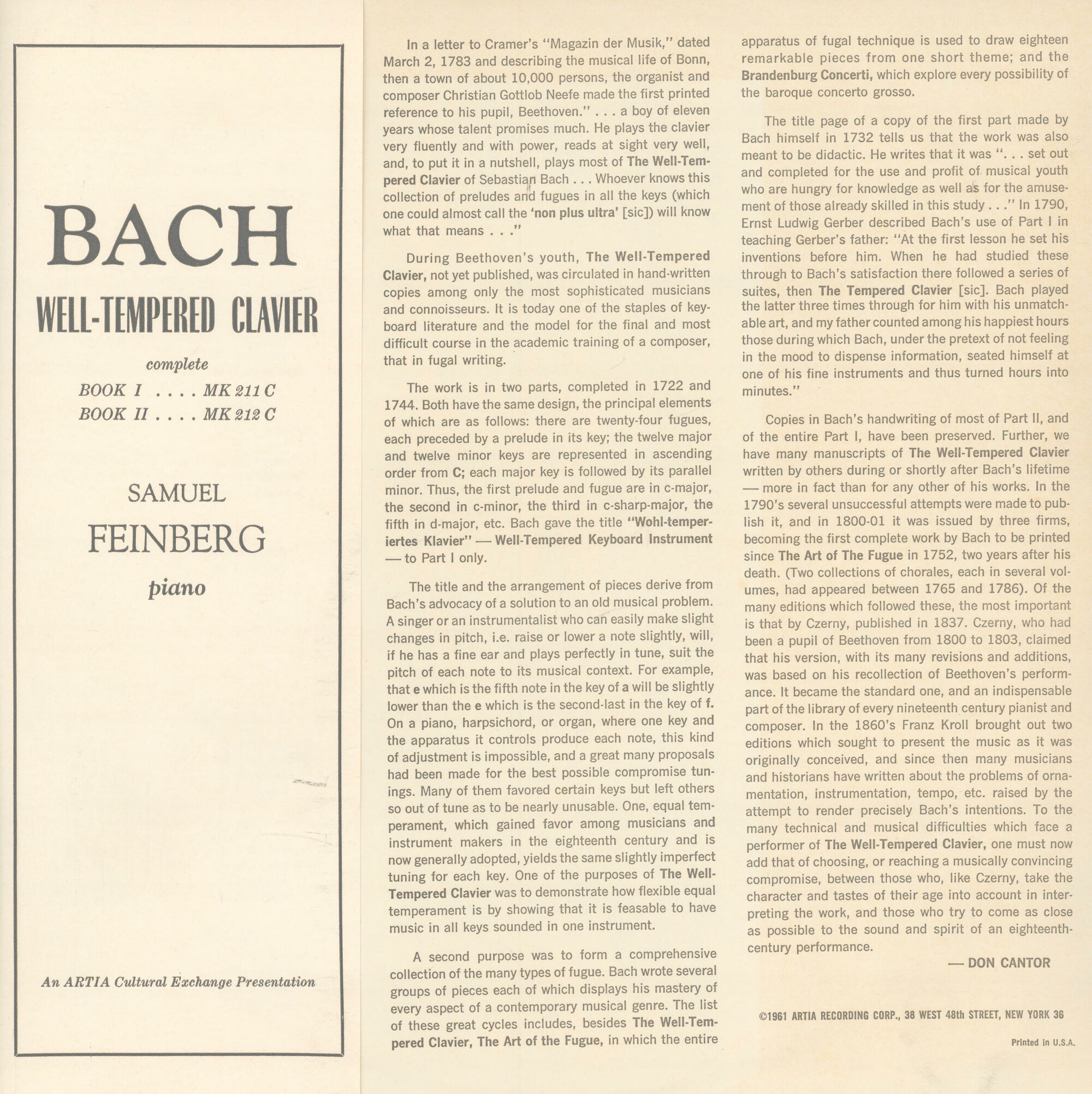И. С. БАХ Хорошо темперированный клавир, часть 2 (Самуил Фейнберг, ф-но)