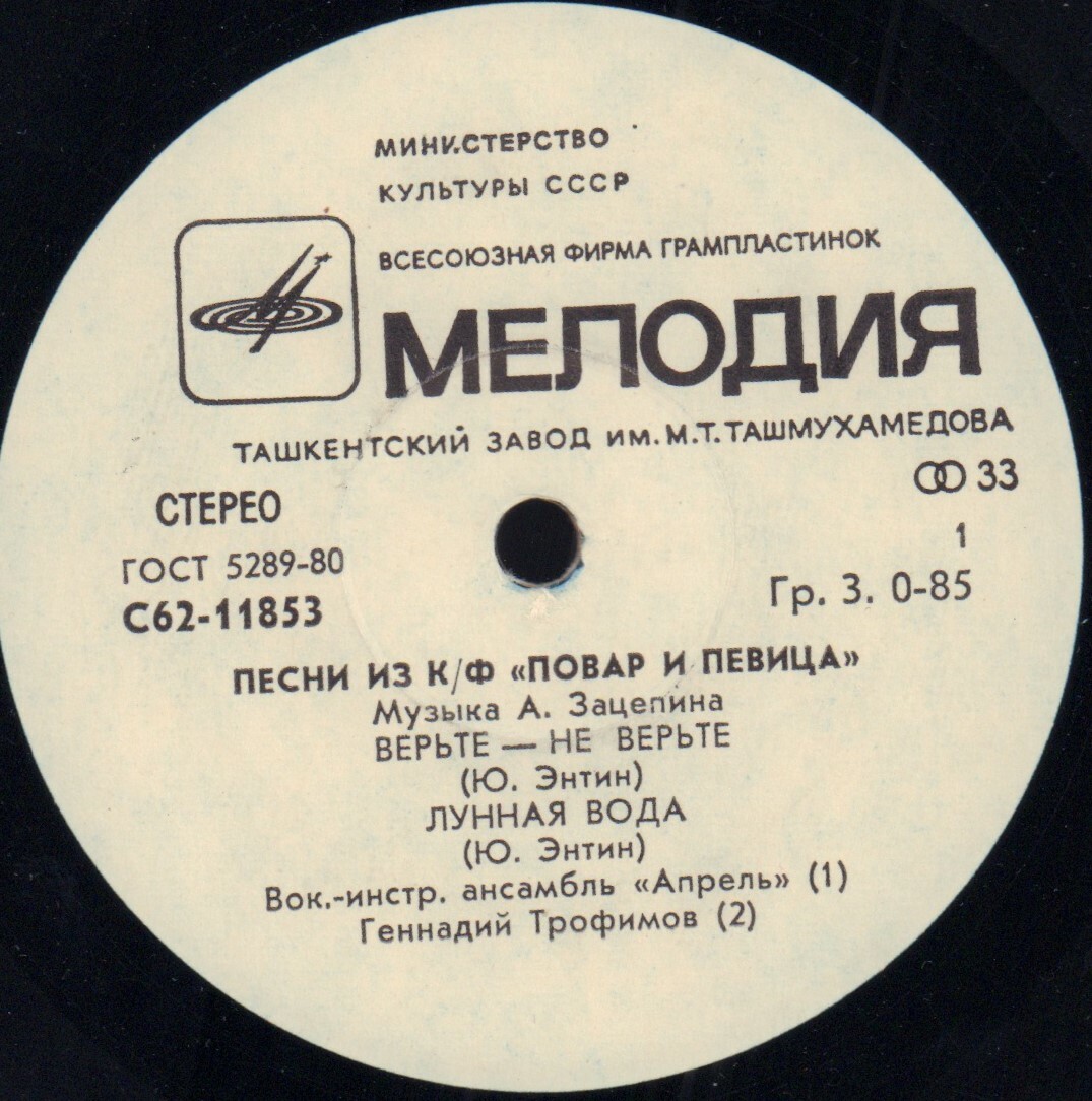 Мелодии экрана. Песни из кинофильма «Повар и певица»