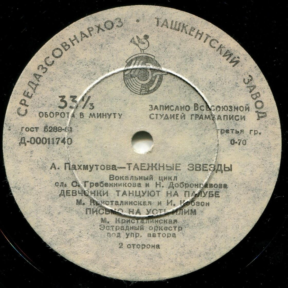 А. ПАХМУТОВА (1929). «Таежные звезды», вокальный цикл на сл. С. Гребенникова и Н. Добронравова