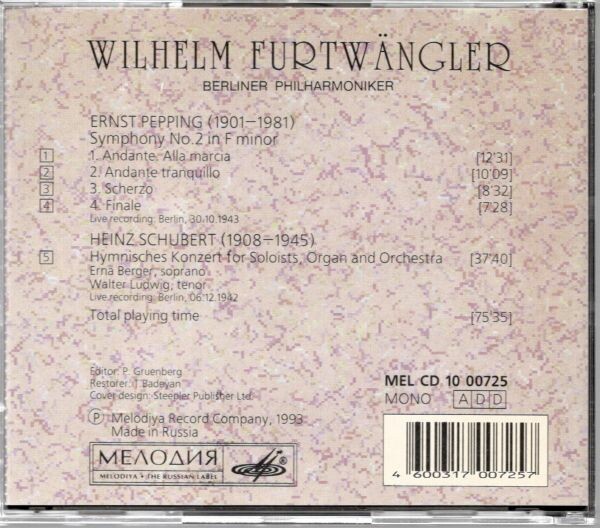 Wilhelm Furtwängler — Pepping, Heinz Schubert