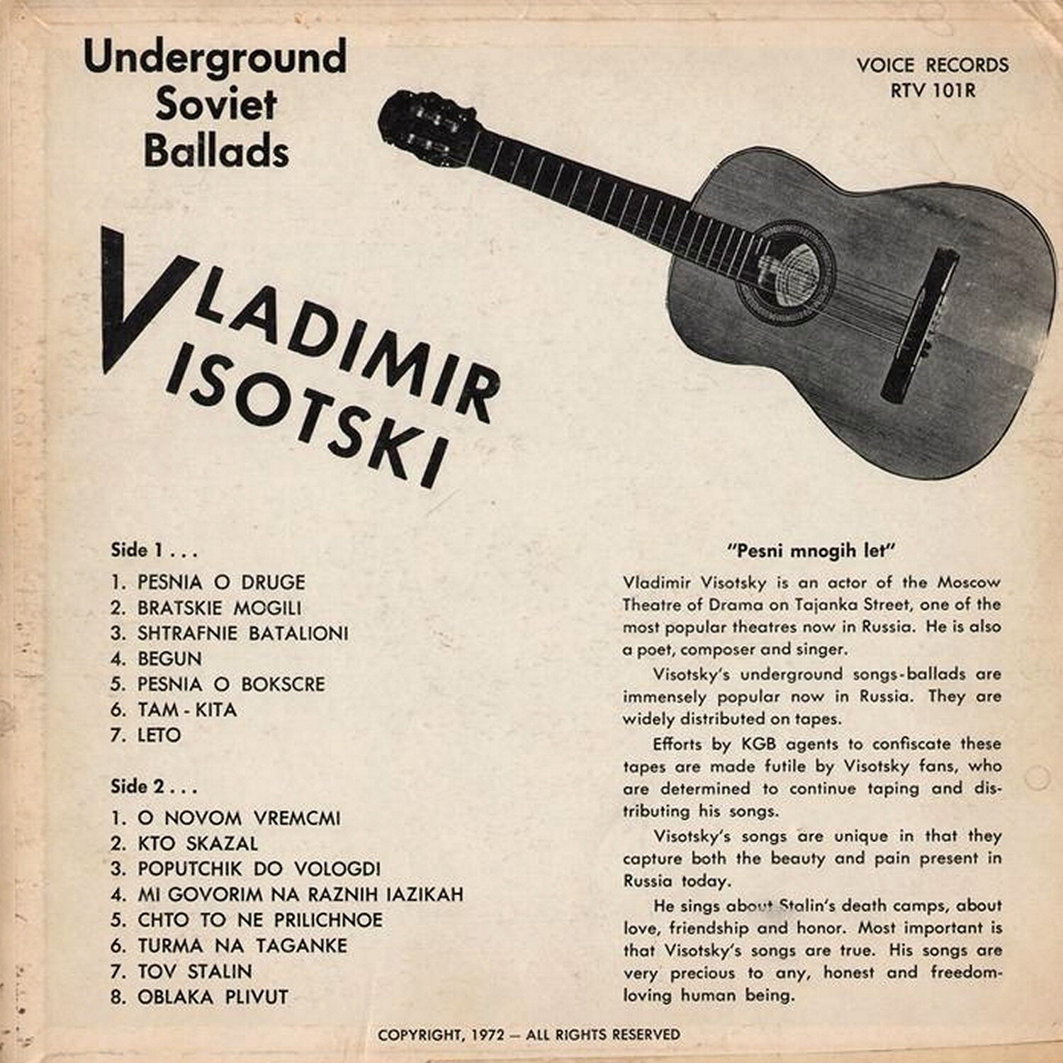Vladimir Visotski. Underground Soviet Ballads