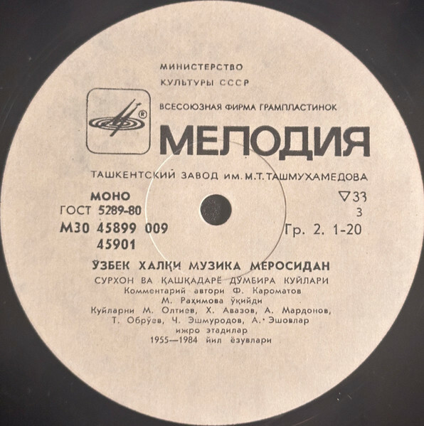 ИЗ МУЗЫКАЛЬНОГО НАСЛЕДИЯ УЗБЕКСКОГО НАРОДА. Домбровые мелодии Сурхана и Кашкадарьи.