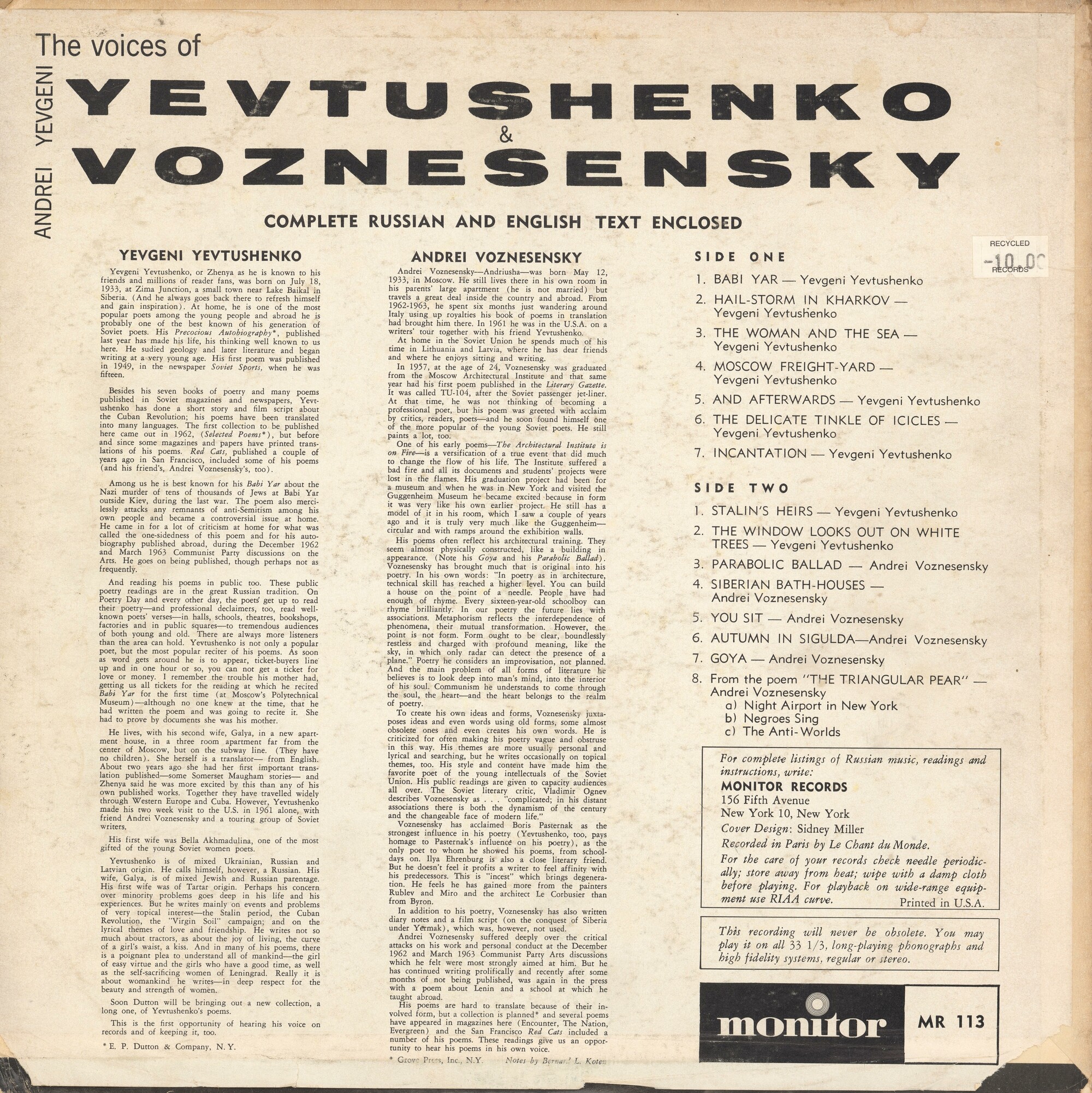 The Voices of Yevgeni Yevtushenko & Andrei Voznesensky