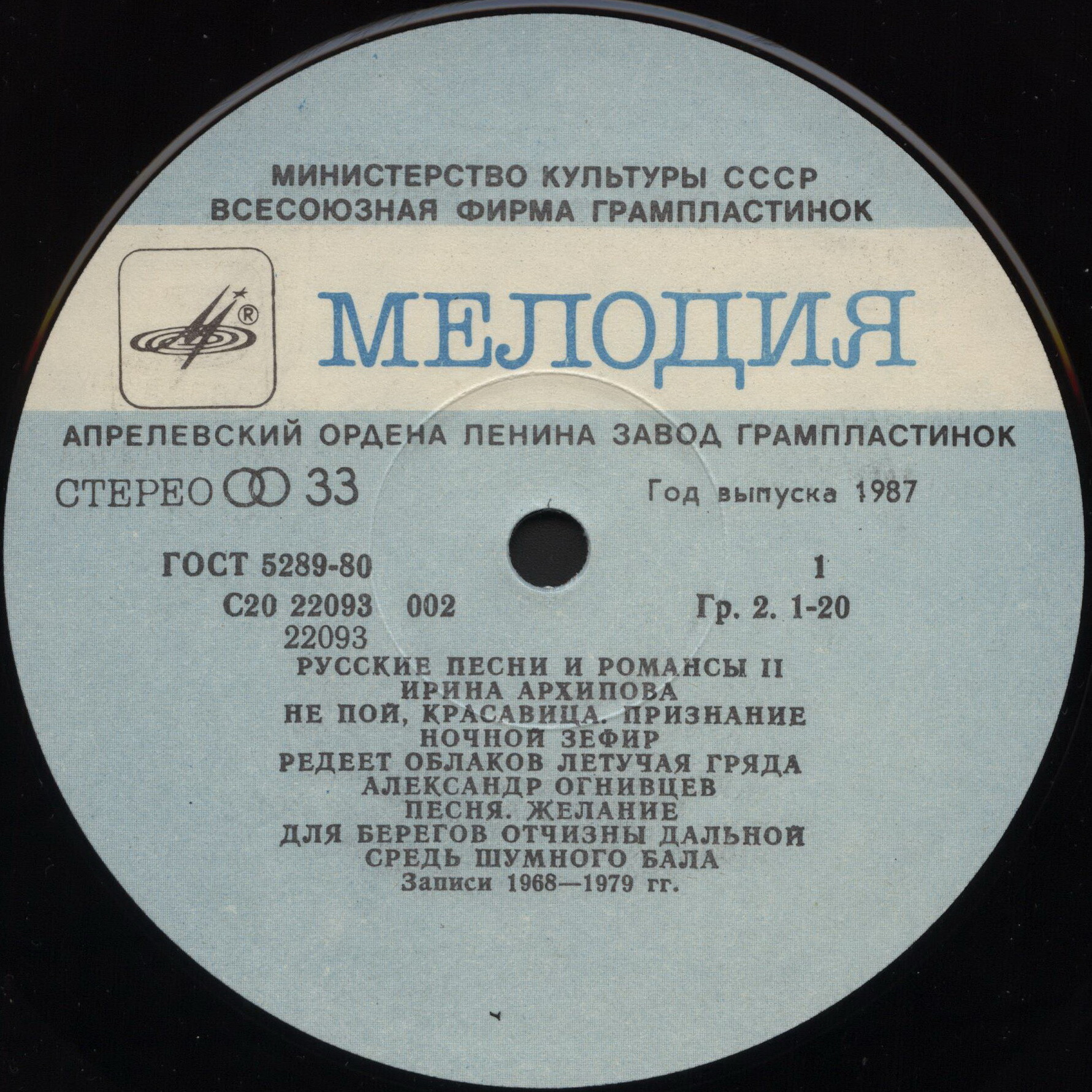РУССКИЕ ПЕСНИ И РОМАНСЫ (2-я пластинка)