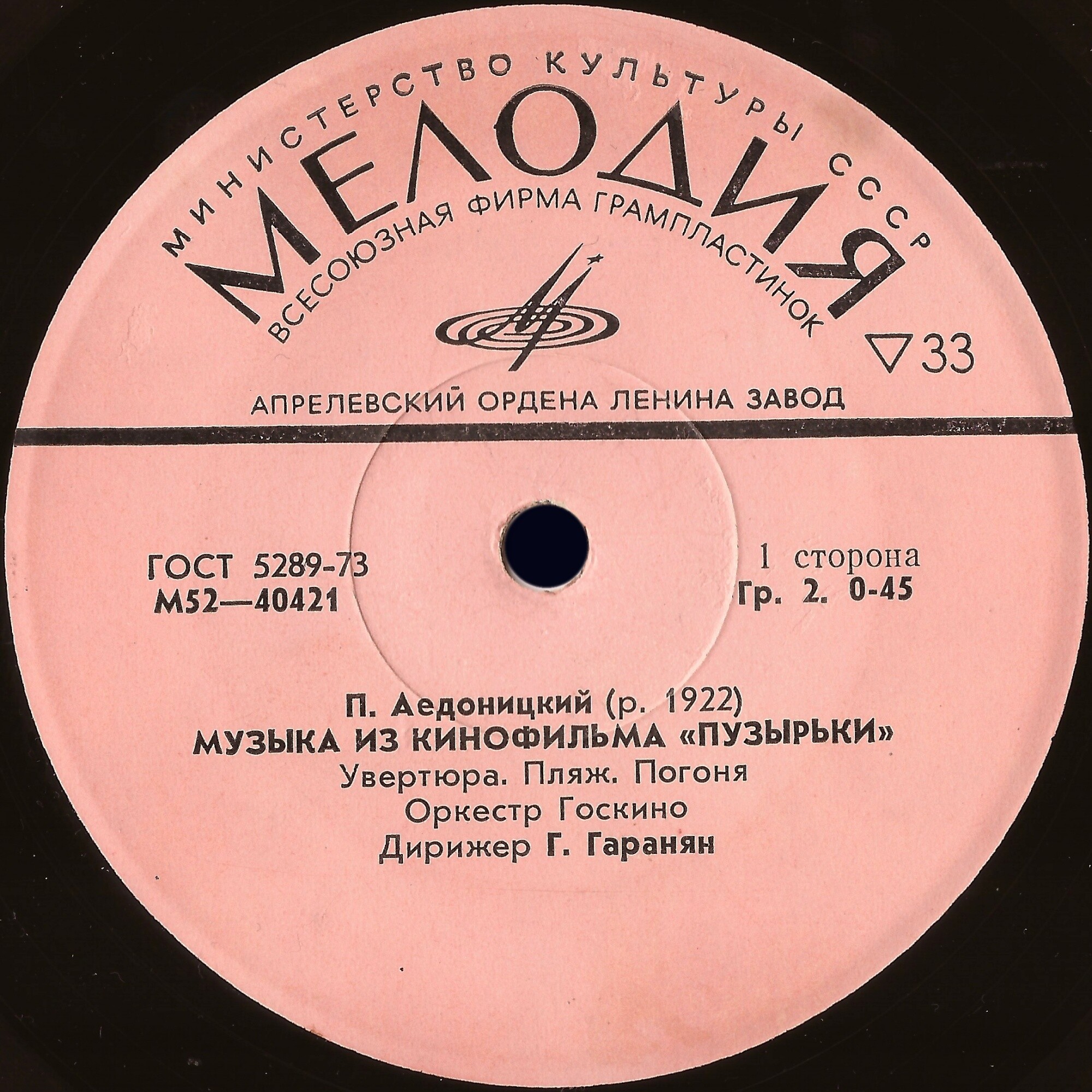 П. АЕДОНИЦКИЙ (1922). МУЗЫКА ИЗ КИНОФИЛЬМА «ПУЗЫРЬКИ»