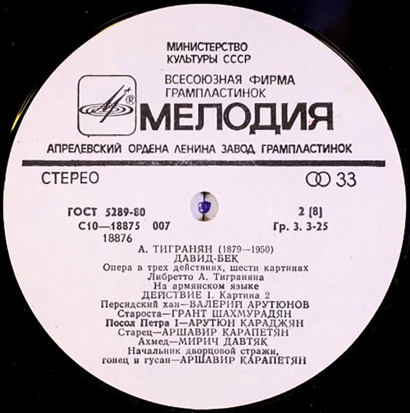 А. Тигранян (1879-1950). «Давид-Бек», опера в трёх действиях, шести картинах (на армянском яз.)