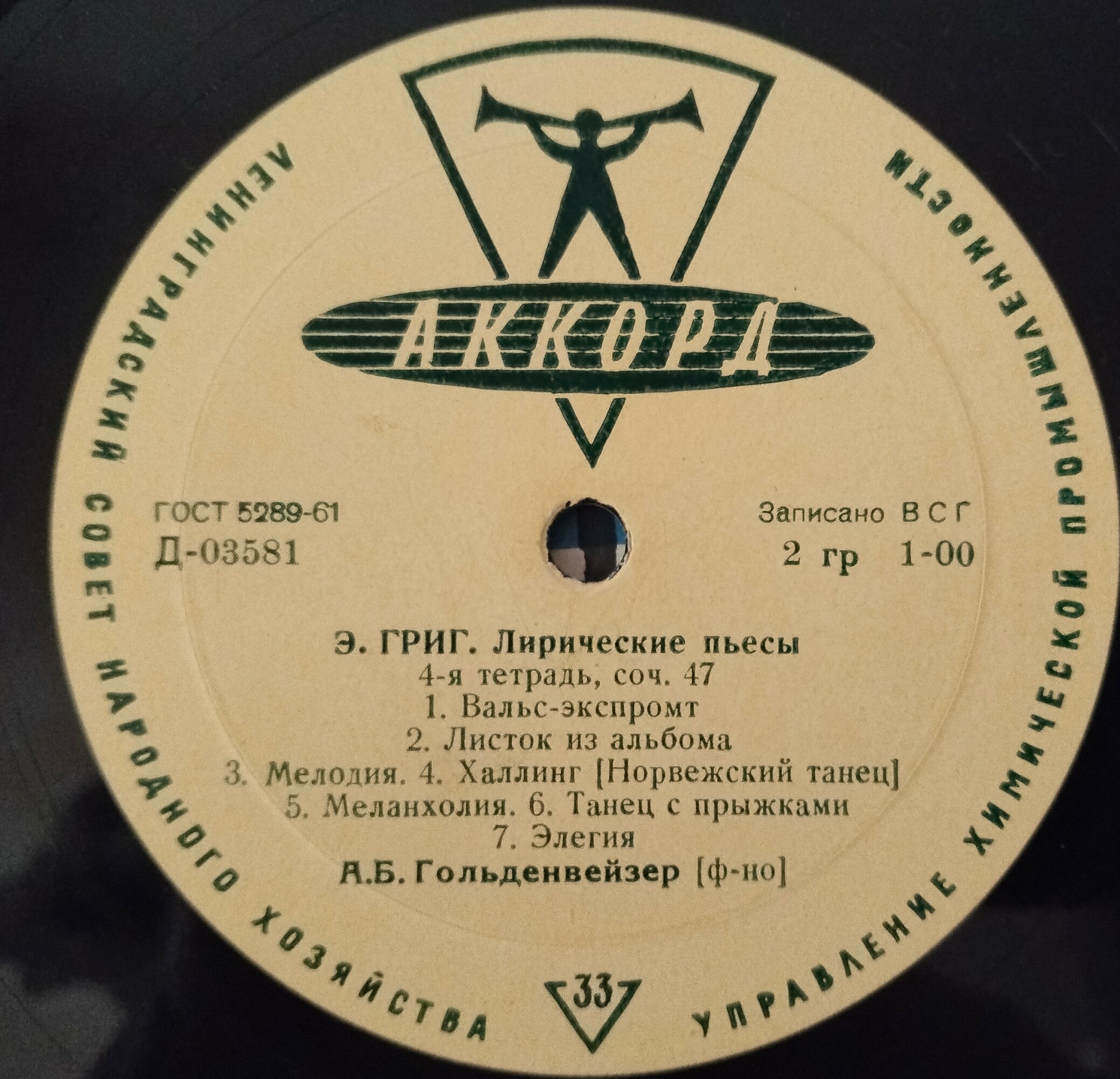 Э. Григ: Лирические пьесы (3-я и 4-я тетради) (А. Гольденвейзер, ф-но)