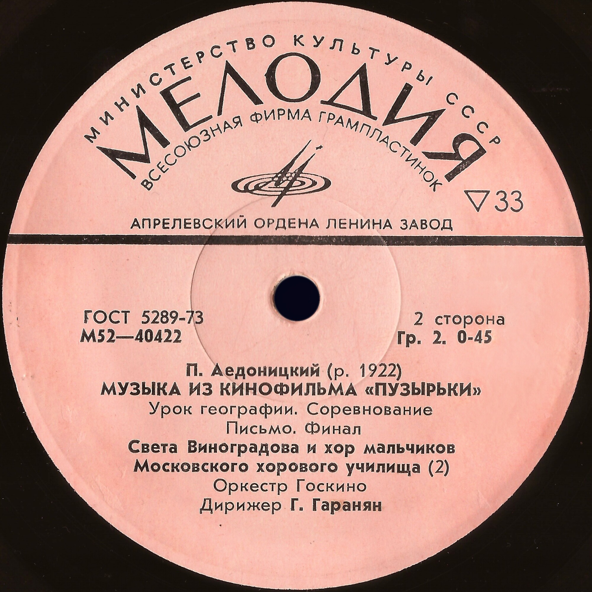 П. АЕДОНИЦКИЙ (1922). МУЗЫКА ИЗ КИНОФИЛЬМА «ПУЗЫРЬКИ»
