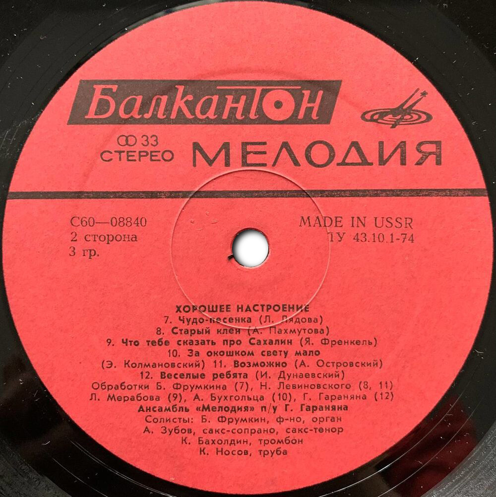 Ансамбъл "Мелодия". За добро настроение [по заказу болгарской фирмы БАЛКАНТОН]