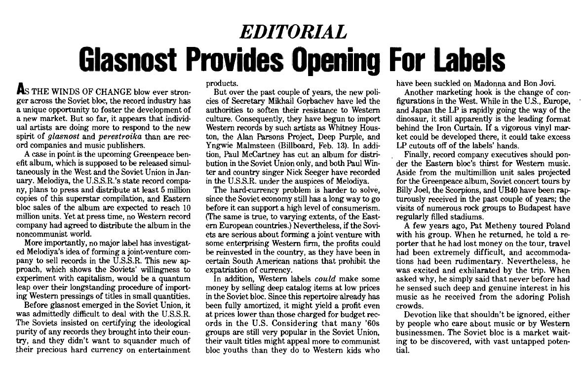 Glasnost Provides Opening For Labels