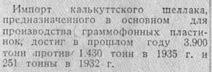 Импорт калькуттского шеллака (отрывок из статьи "Ввоз потребительских товаров в СССР")