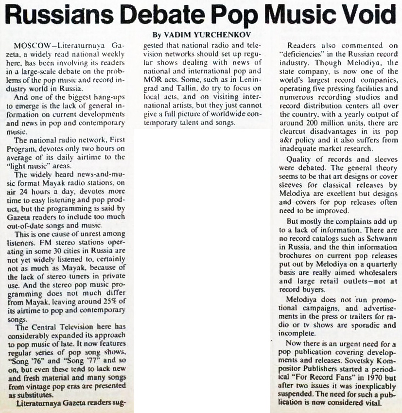 Russians Debate Pop Music Void