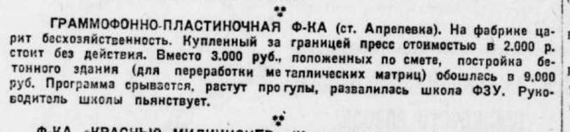 Граммофонно-пластиночная ф-ка (ст. Апрелевка) ("На этих фабриках неблагополучно")